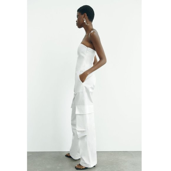 BLOGGER'S FAVE! Zara Strapless Cargo Jumpsuit White NWT - Picture 13 of 17